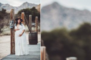 Desert mountains and Arizona cowboys is the feel of this maternity session image