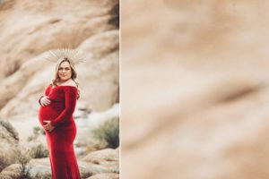 Chelsea is a goddess in her red maternity gown with a golden halo on top of her head