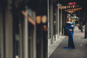 A maternity session in front of Hotel Congress in downtown Tucson