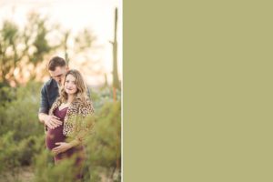 Parents to be pose during their sunset maternity session with Tucson maternity photographer Belle Vie Photography