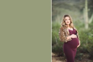 An expectant mom looks gorgeous in leopard and plum during her maternity session with Tucson maternity photographer Belle Vie Photography
