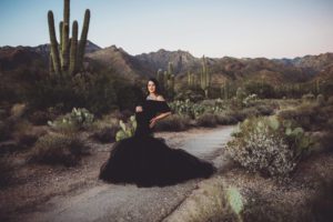 The beautiful Aubree wearing one of my client maternity gowns in the picturesque setting of Sabino Canyon