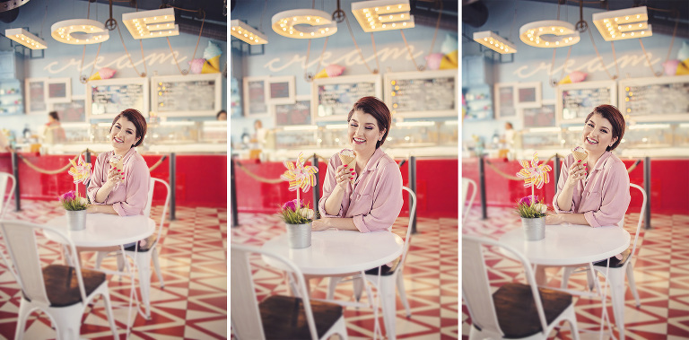Local food blogger Lady Lunching looks gorgeous with her ice cream cone in the darling Hub Ice Cream Factory in downtown Tucson