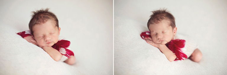 Baby Revy looks gorgeous is fuchsia and cream during her newborn session in Tucson