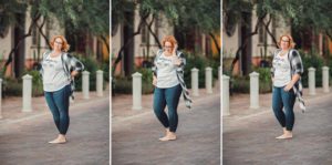 Mandy, a Tucson blogger, poses for a few photos in a downtown Tucson neighborhood as sunset light sets afire the red in her hair