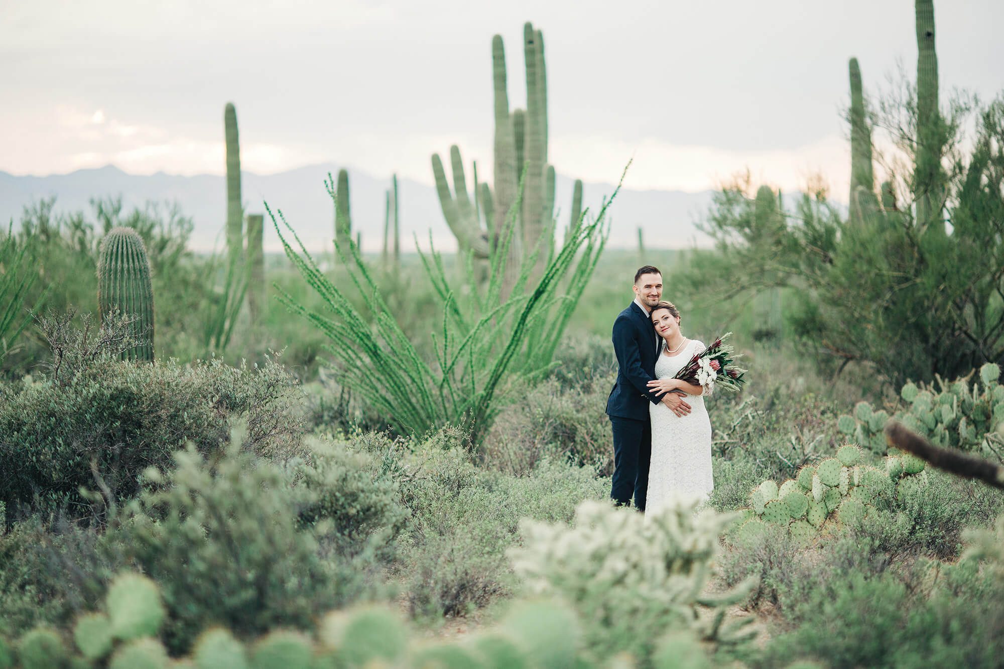 A beautiful location for this gorgeous couple's elopement, the Sonoran desert just outside of Tucson.