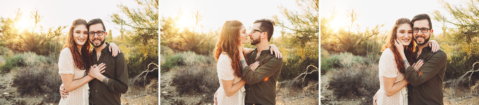 A young couple enjoys the setting sun with smiles and kisses