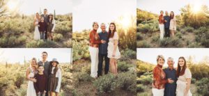 Sisters and their families during a desert family photo session at Gates Pass in Tucson