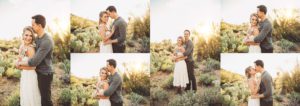 A gorgeous couple share a few intimate moments during their sunset desert family session