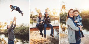 The Schlosser family near the lake at Tanque Verde Guest Ranch during their sunset photo session with Belle Vie Photography