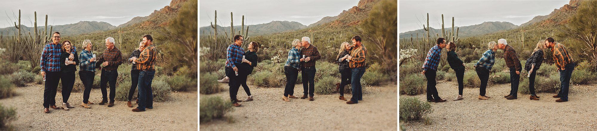 The Lindley family playfully posing at they sip on beers during their family photo session in Tucson