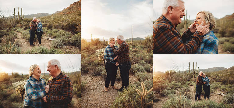 A couple revels in their longtime love for one another during their sunset photo session with the Lindley family in Tucson