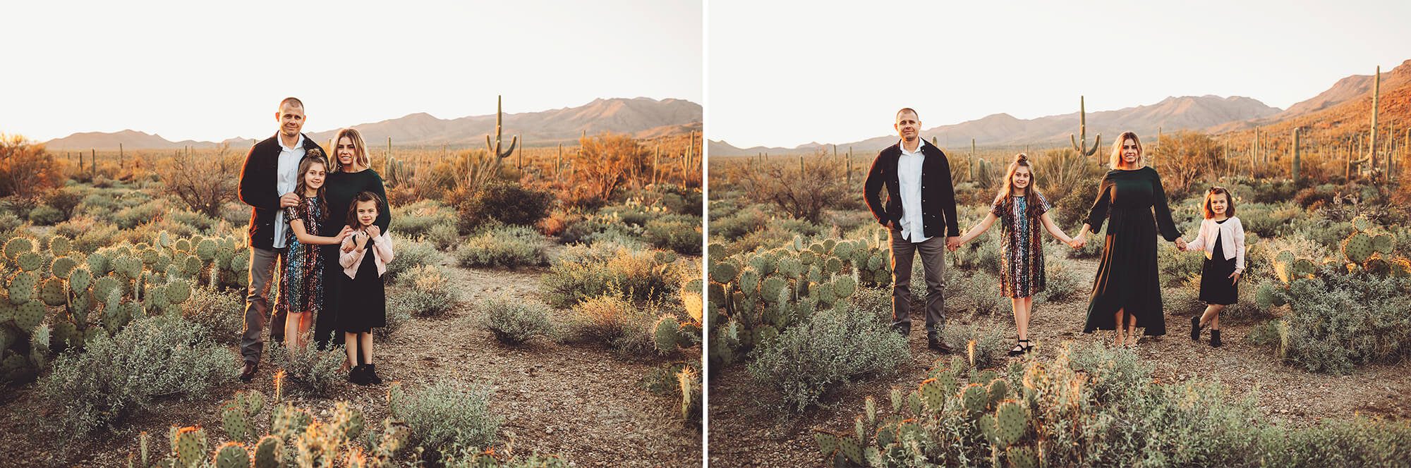 The Gunter family enjoy the setting sun behind them during their family photoshoot at Gates Pass in Tucson