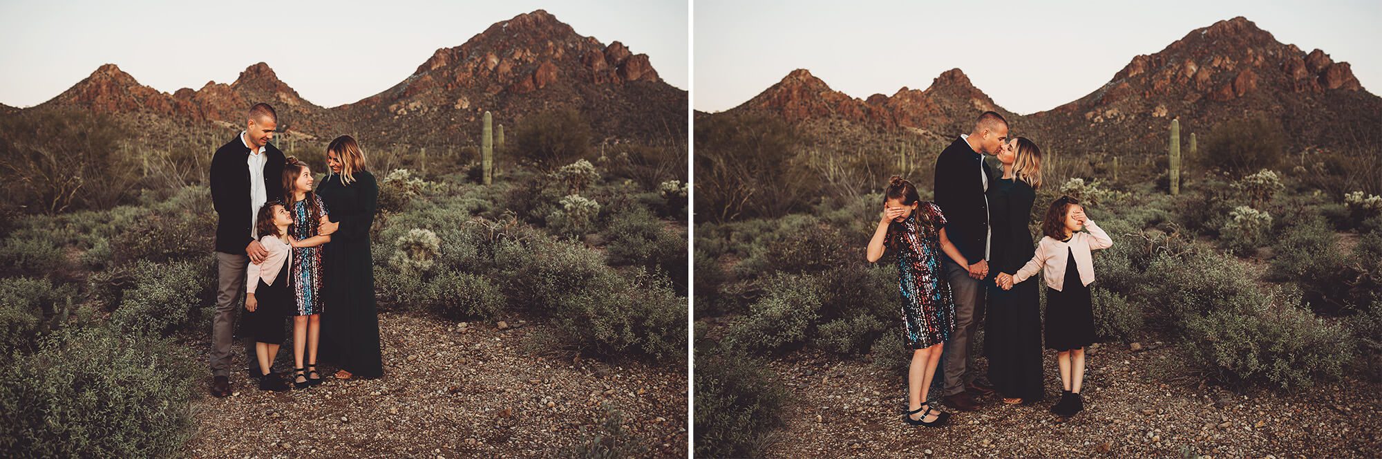 The Gunter family enjoy a few last minutes of sun with cuddles and giggles during their family photo session at Gates Pass in Tucson with Belle Vie Photography