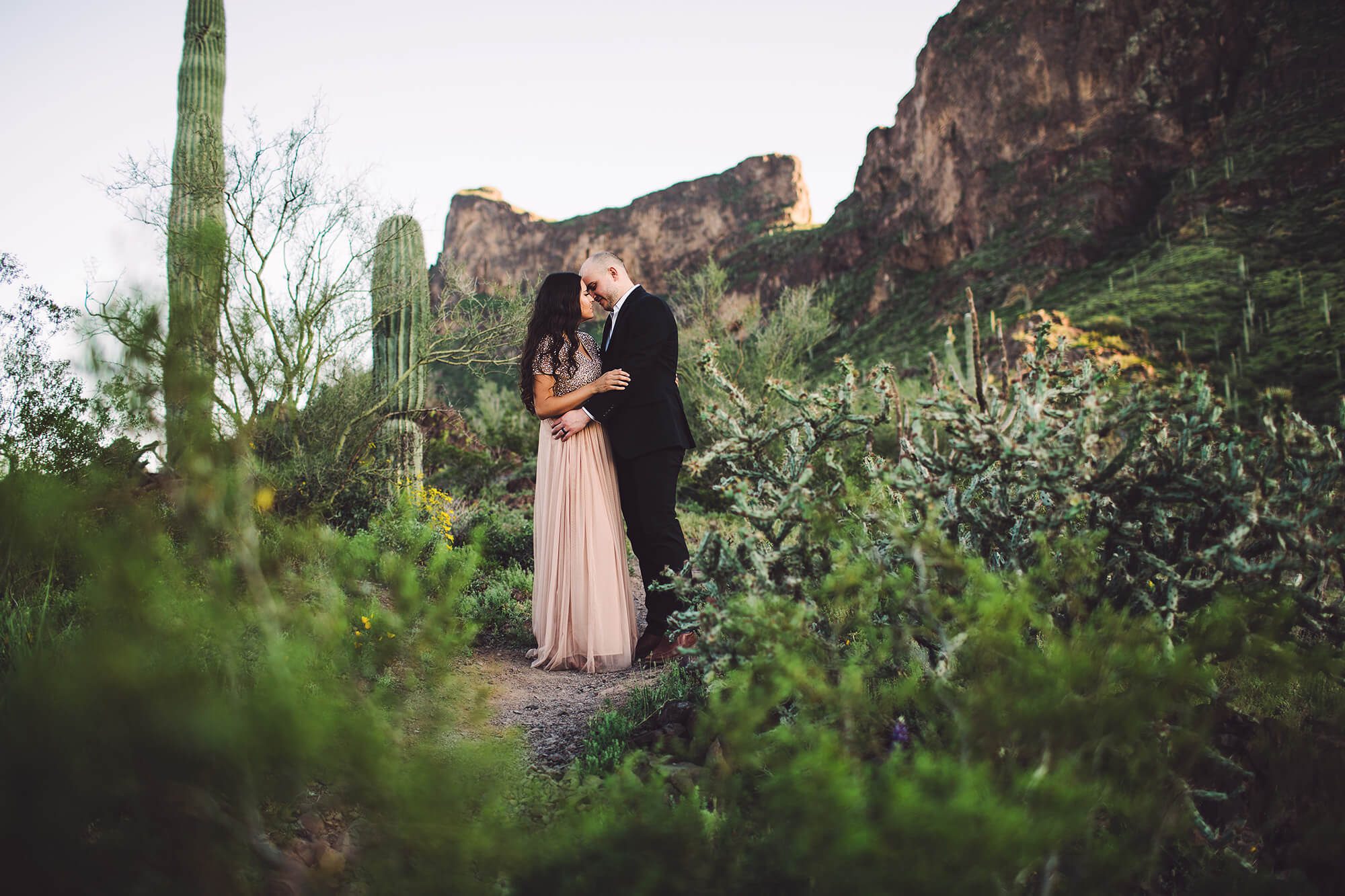 Picacho Peak in the background during the Paxman's spring couples session