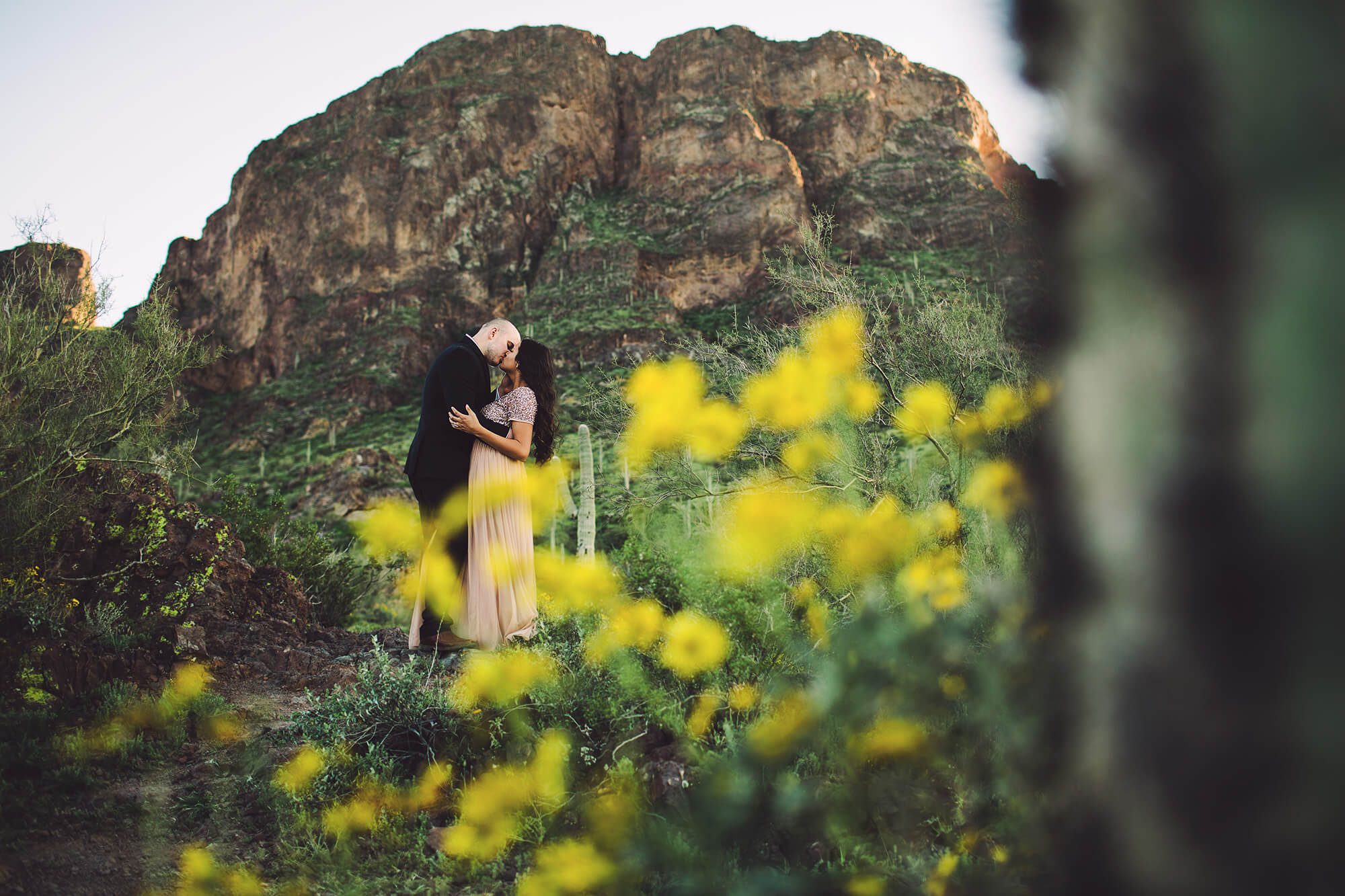 A kiss amongst the Picacho Peak wildflowers for the Paxman's during their couples session