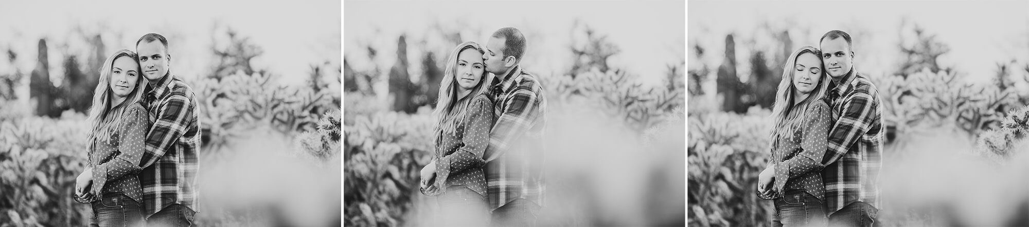 The Freeman's share an intimate moment surrounded by jumping cactus at Sabino Canyon