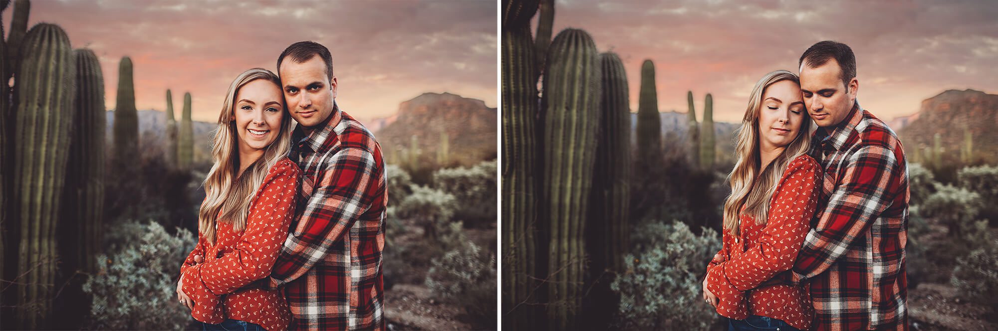 Sunset romance, the Freeman's cuddle as one of Tucson's amazing sunsets glows around them