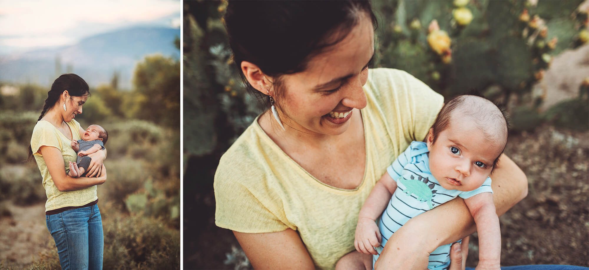 Mom enjoys her new son at Sabino Canyon during her spring photo session with Belle Vie Photography.