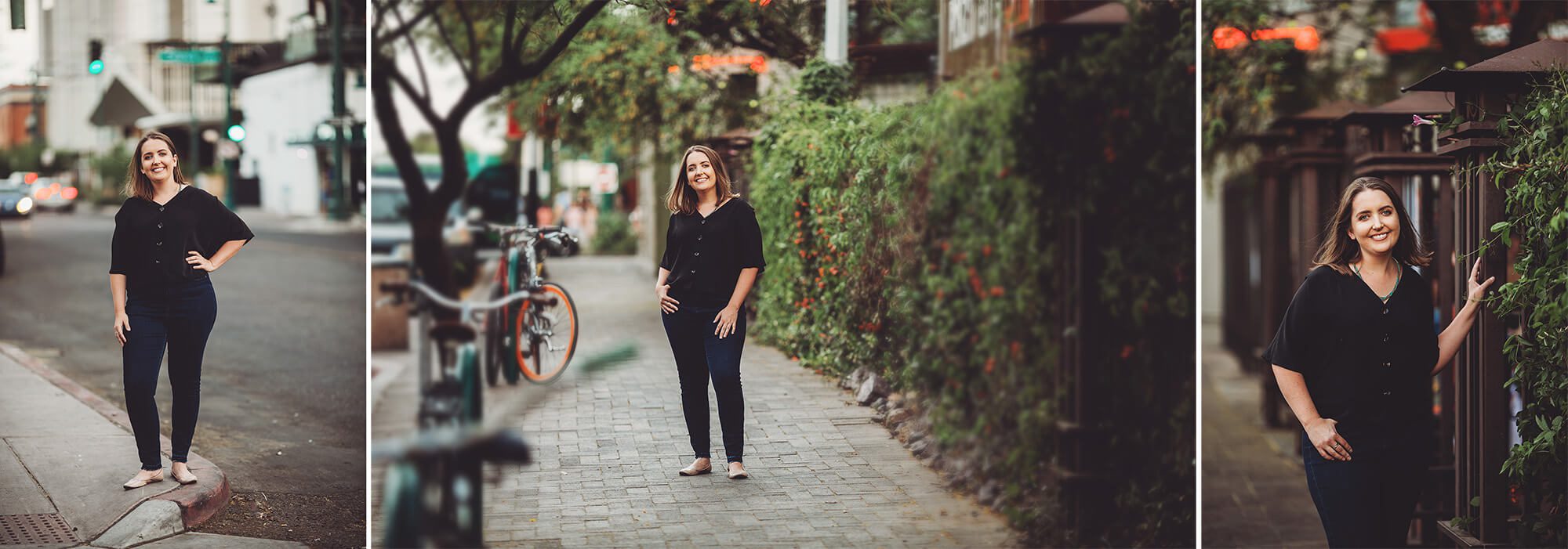 Megan on the streets of Tucson during her headshot session