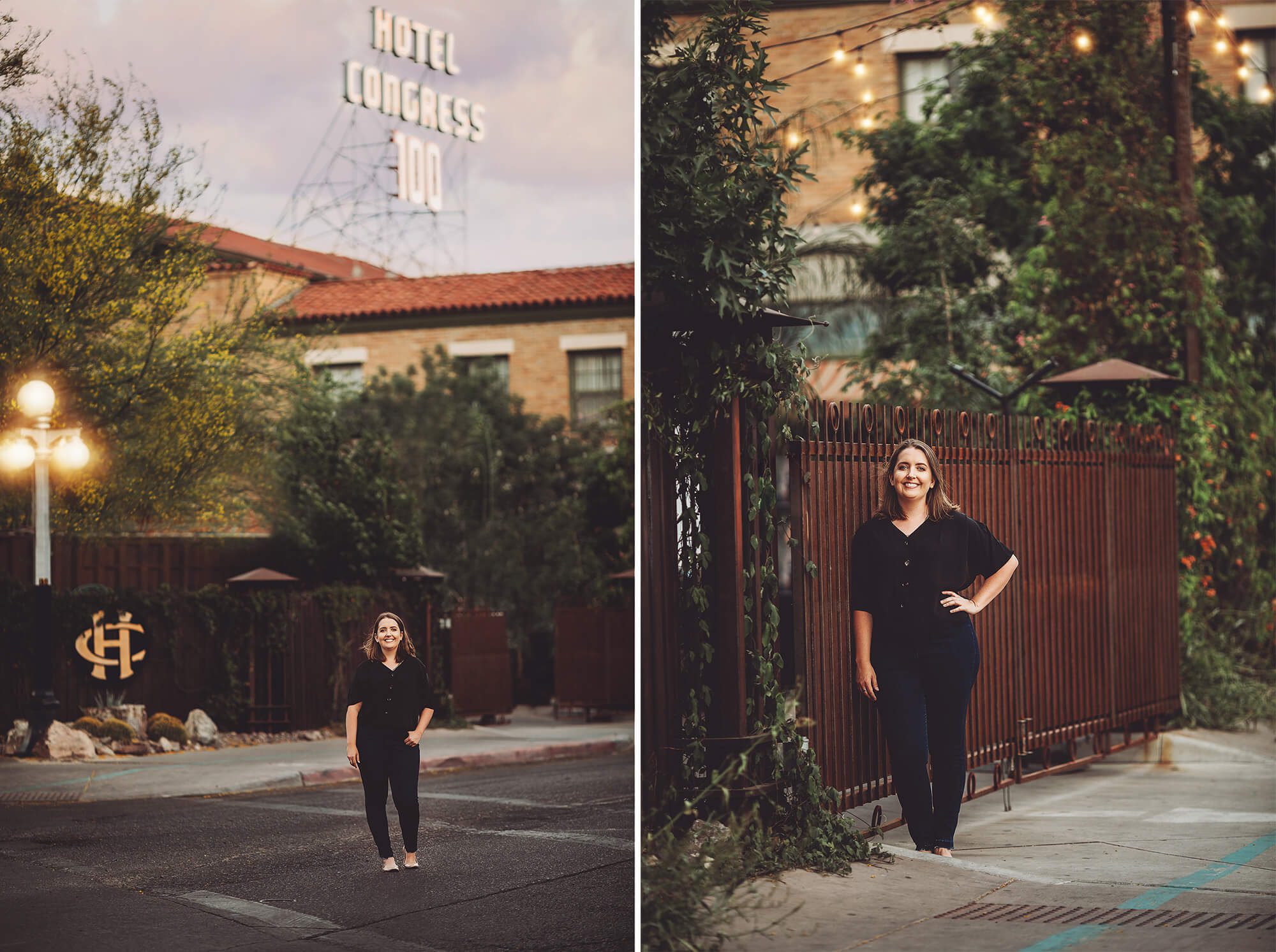 Megan near Hotel Congress during her headshot session