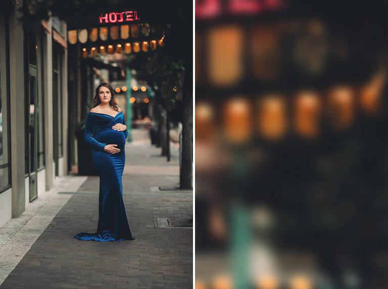 A maternity session in downtown Tucson in front of Hotel Congress