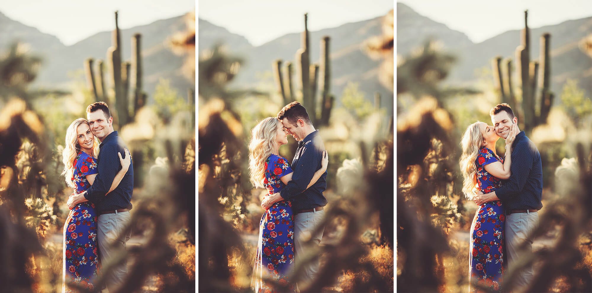 Fun kisses and snuggles from Shaun and Ally while framed by jumping cactus at Sabino Canyon