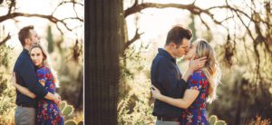 A sweet kiss in the afternoon sun during Ally and Shaun's engagement session at Sabino Canyon