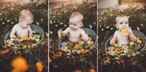 It was playtime during this little one's fruit bath photo session