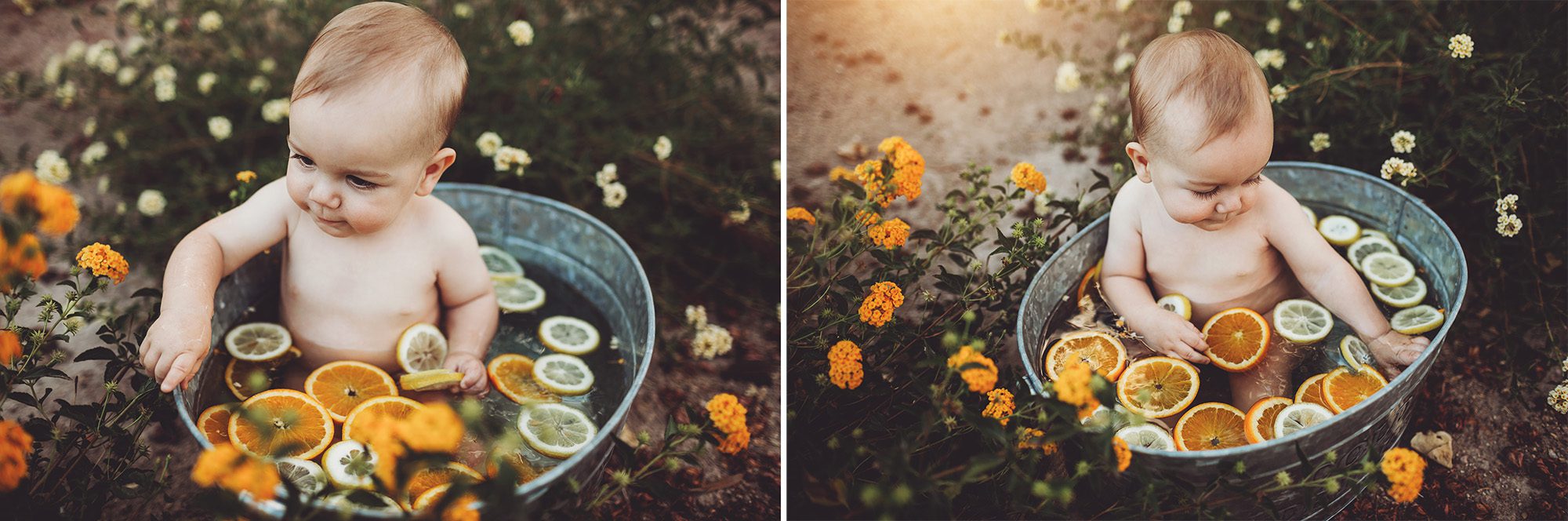 The lantana and fruit matched during his fruit bath session