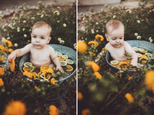 Felix had a wonderful time playing with the fruit and flowers during his fruit bath session