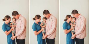 Mom and dad love on their little Alma during her first year cake smash session