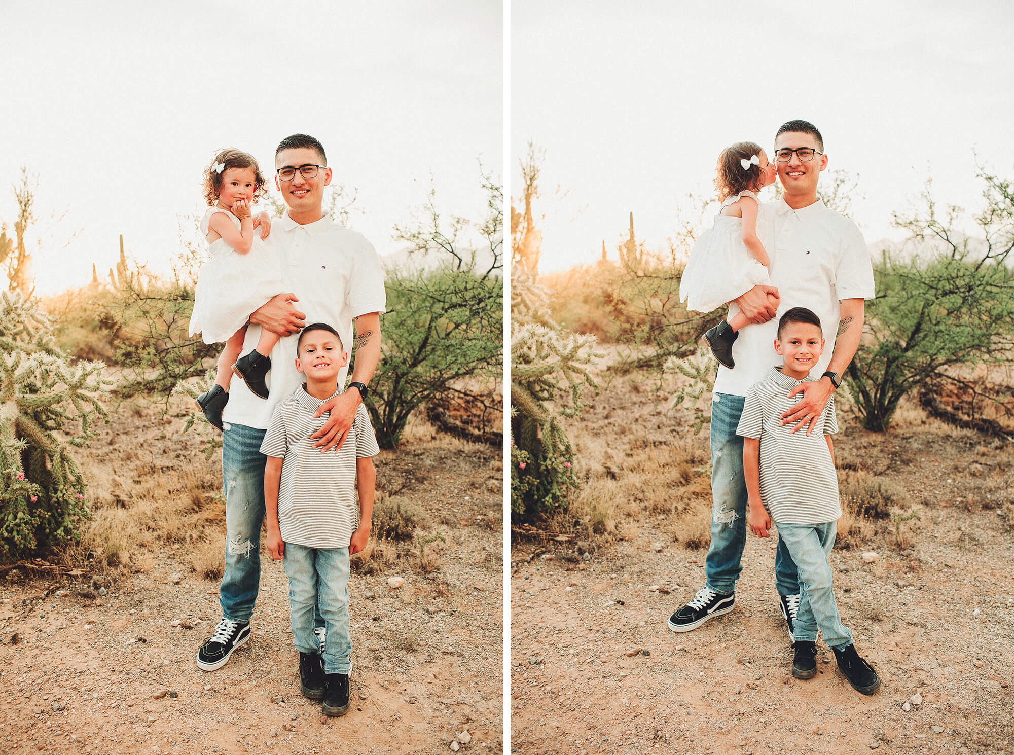 Dad and his babies during their desert sunset family session