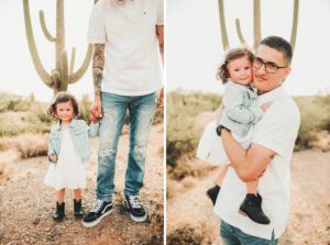 Father and daughter, a 2-year birthday family session with a gorgeous desert backdrop
