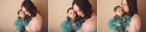 Three photos of Amelia and her mom during her newborn session