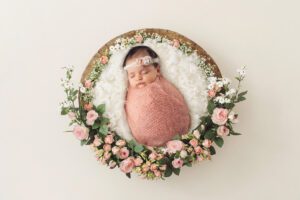 Another photo of Amelia, this time in a bowl surrounded by light pink spring roses