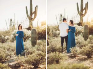 Eric and Adrianne in the desert at Sabino during their maternity session