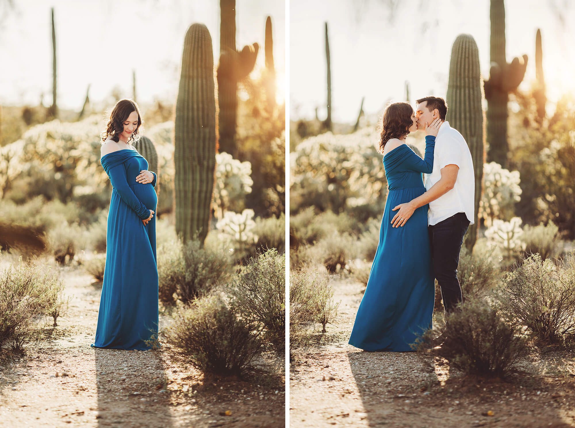 Adrianne and Eric, and a kiss during Adrianne's gorgeous Sonoran desert maternity session
