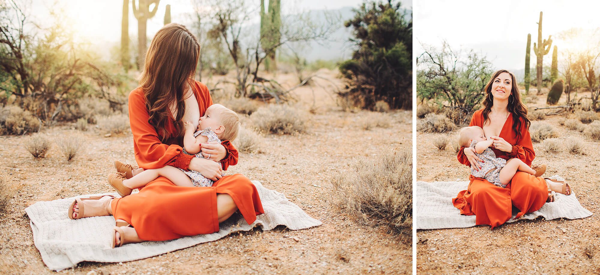 Stacy and Andie during sunrise at Saguaro National Park