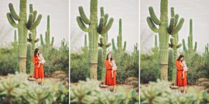 Stacy surrounded by saguaros during her breastfeeding session