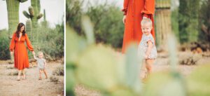 Andie walking beside her mom during their Saguaro National Park session