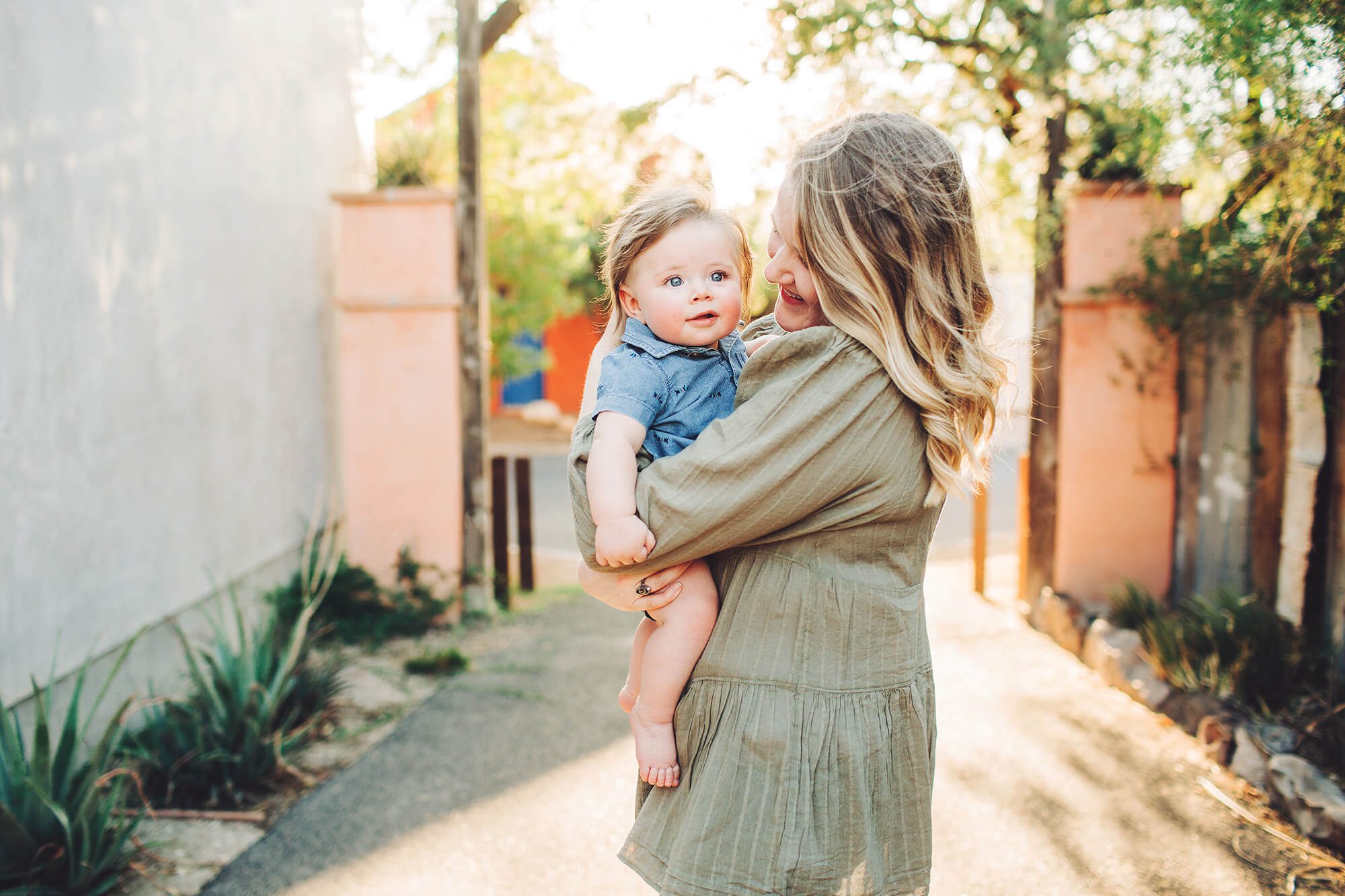 The warm glow of desert son for mom and baby in downtown Tucson