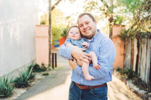 Dad and his baby boy during their hot summer Tucson session in downtown