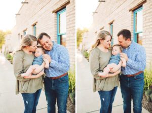 Kisses and snuggles for mom and dad during their family photo session in Tucson
