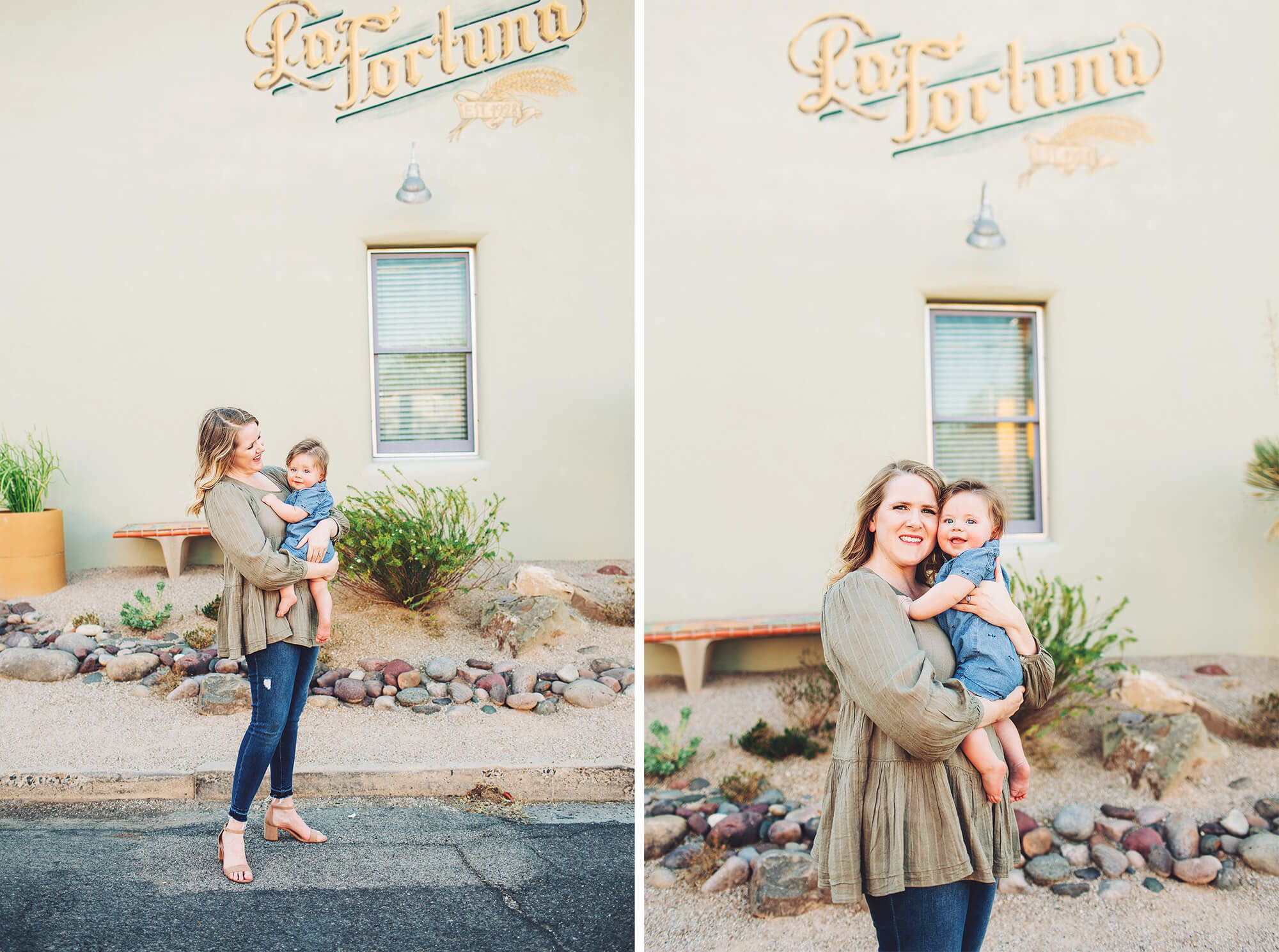 Mom and baby boy during their Tucson photo session on Meyer Street.