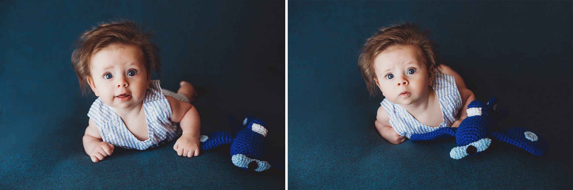 Carter with his handmade airplane toy during his three-month session