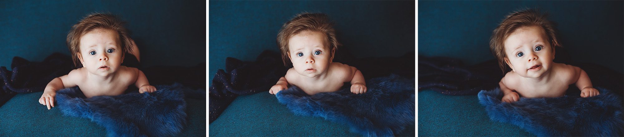 Carter's eyes are brilliant blue with this gorgeous rich, blue backdrop