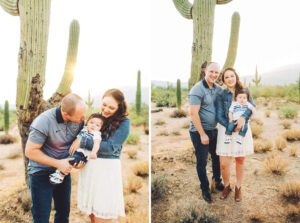 The Marstall family together for their sunrise family session at Saguaro National Park