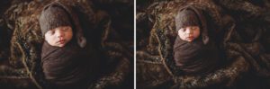 Beautiful newborn boy all in brown during his newborn session with Frankfurt newborn photographer