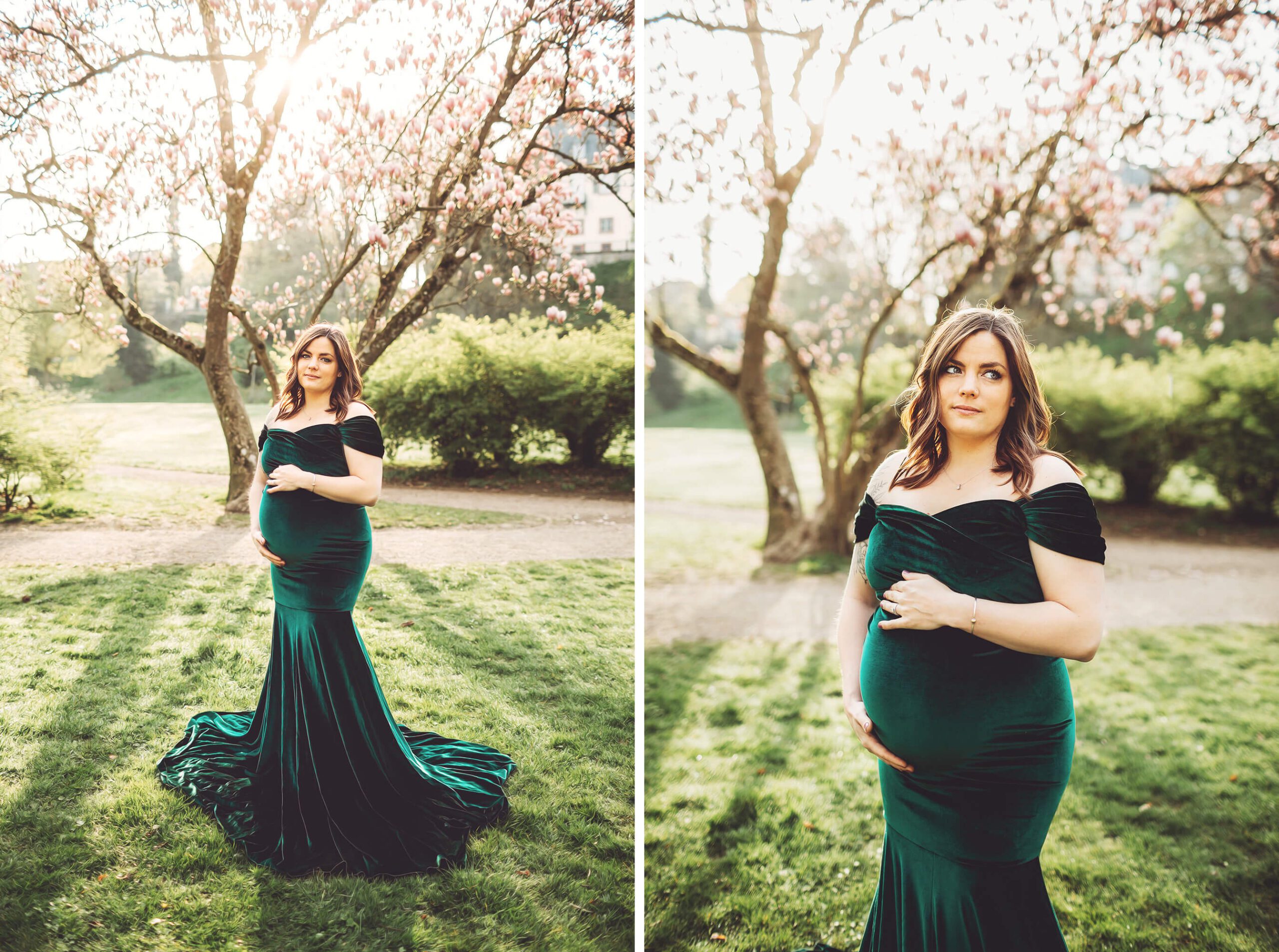 Pink blossoms on this beautiful tree during Christina's spring maternity session
